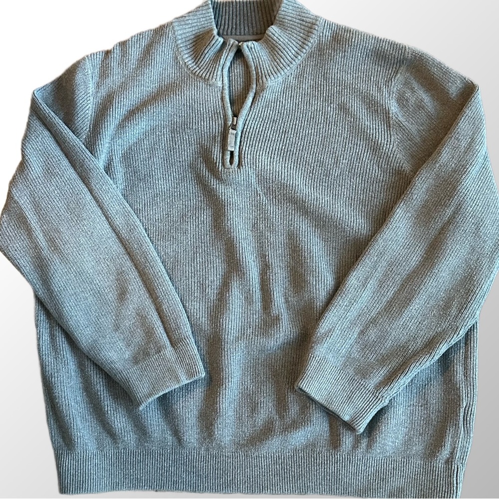 Eddie Bauer Men’s Grey 100% Cotton‎ Quarter Zip Pullover Sweater in XXL